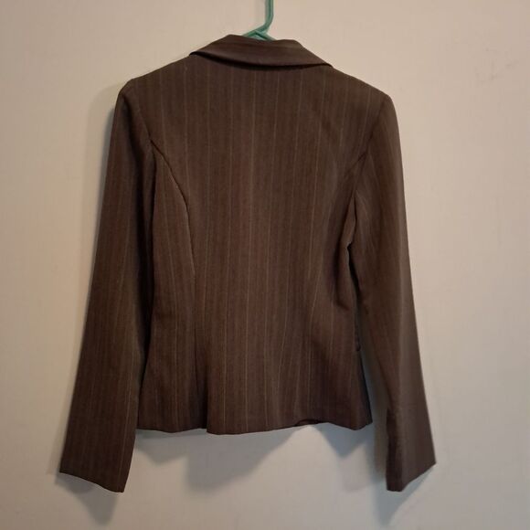 Vtg Y2K Iz Byer Suit Set Women's 7 & Small Brown Striped Office Siren Career - Picture 8 of 16